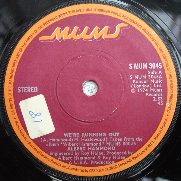 Accords et paroles Were Running Out Albert Hammond