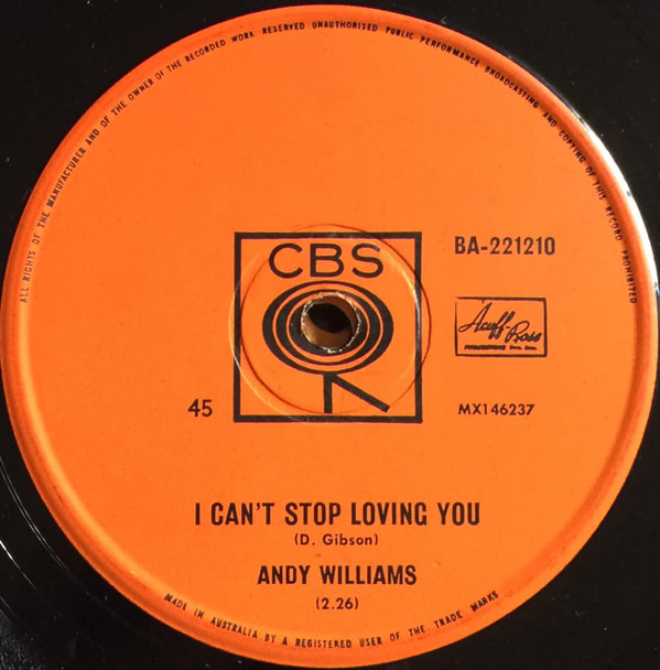 Accords et paroles I Can't Stop Loving You Andy Williams