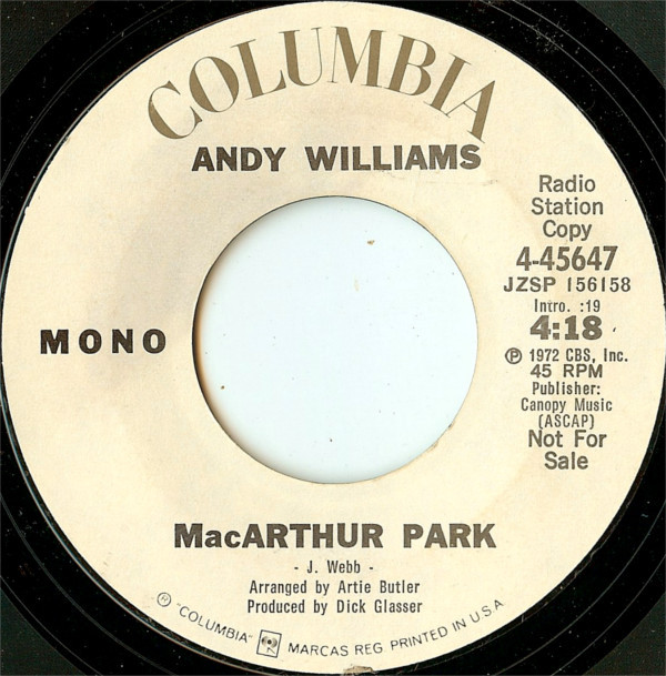 Accords et paroles Macarthur Park Andy Williams