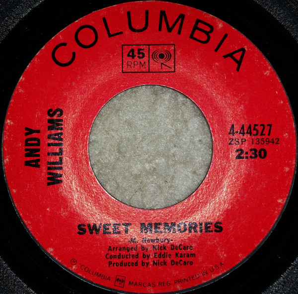 Accords et paroles Sweet Memories Andy Williams