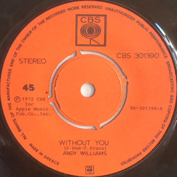 Accords et paroles Without You Andy Williams