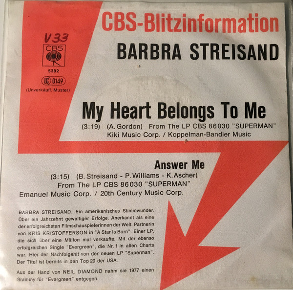 Accords et paroles My Heart Belongs To Me Barbra Streisand
