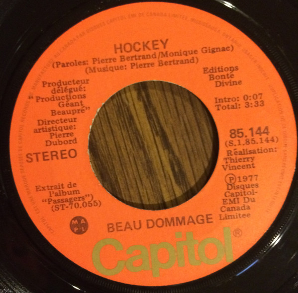 Accords et paroles Hockey Beau Dommage