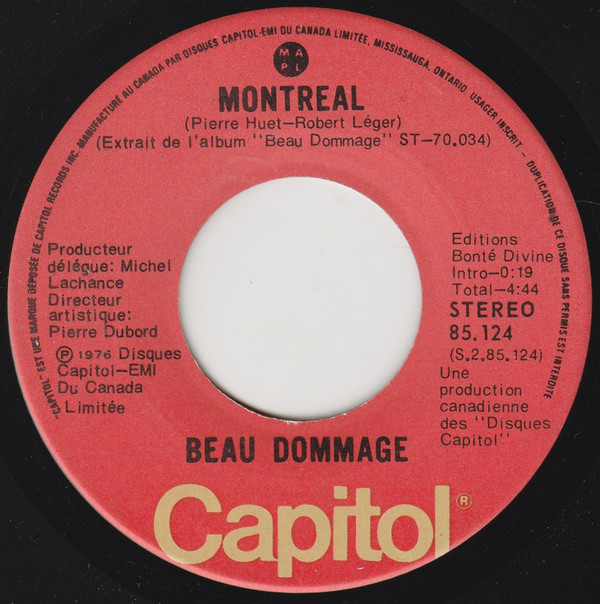 Accords et paroles Montréal Beau Dommage