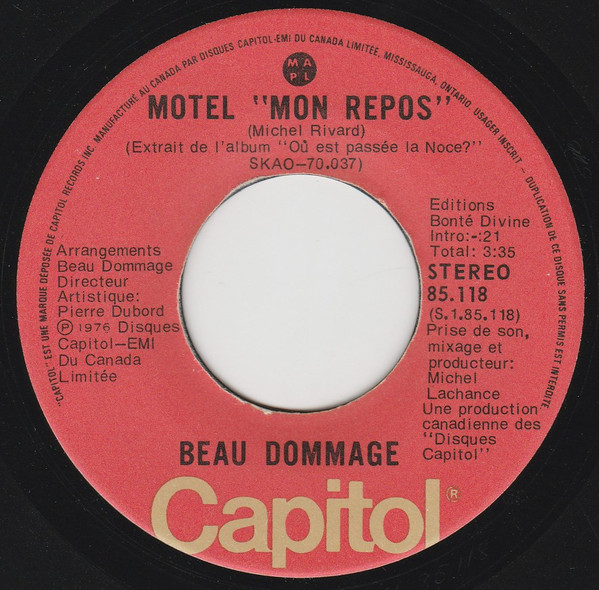 Accords et paroles Motel mon repos Beau Dommage