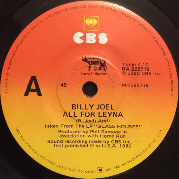 Accords et paroles All for leyna Billy Joel
