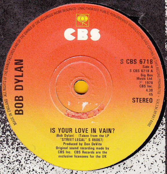 Accords et paroles Is Your Love in Vain Bob Dylan