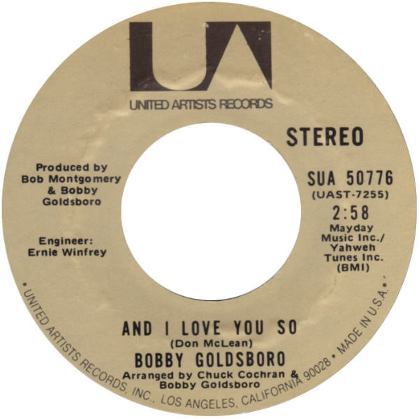 Accords et paroles And I Love You So Bobby Goldsboro