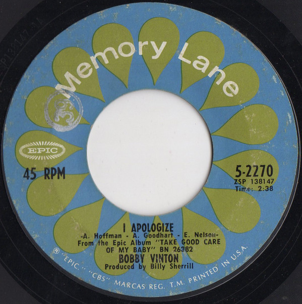 Accords et paroles I Apologize Bobby Vinton