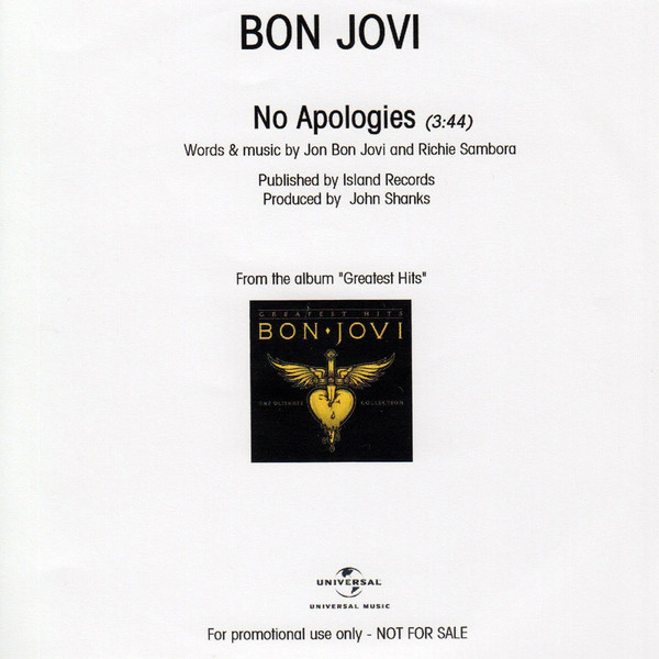 Accords et paroles No Apologies Bon Jovi