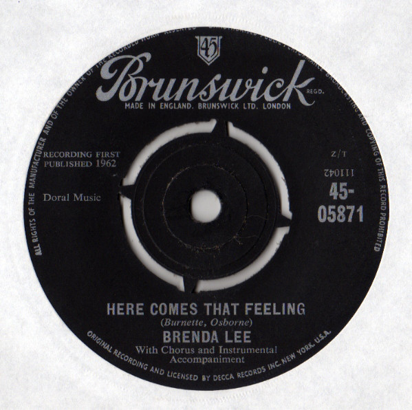 Accords et paroles Here Comes That Feeling Brenda Lee
