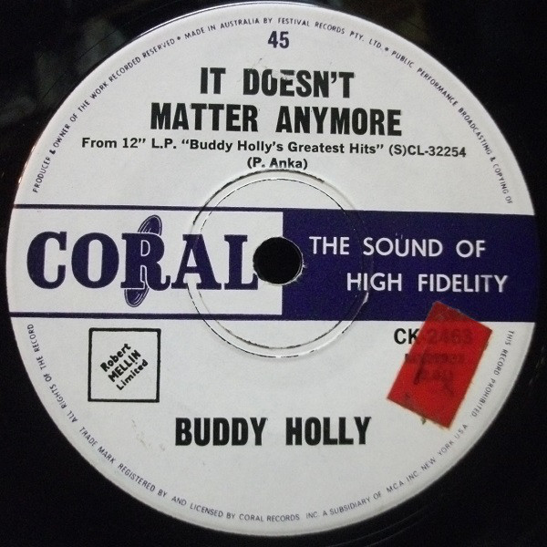 Accords et paroles It Doesnt Matter Anymore Buddy Holly