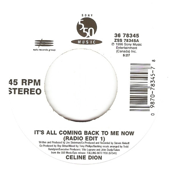 Accords et paroles It's All Coming Back to Me Now Celine Dion