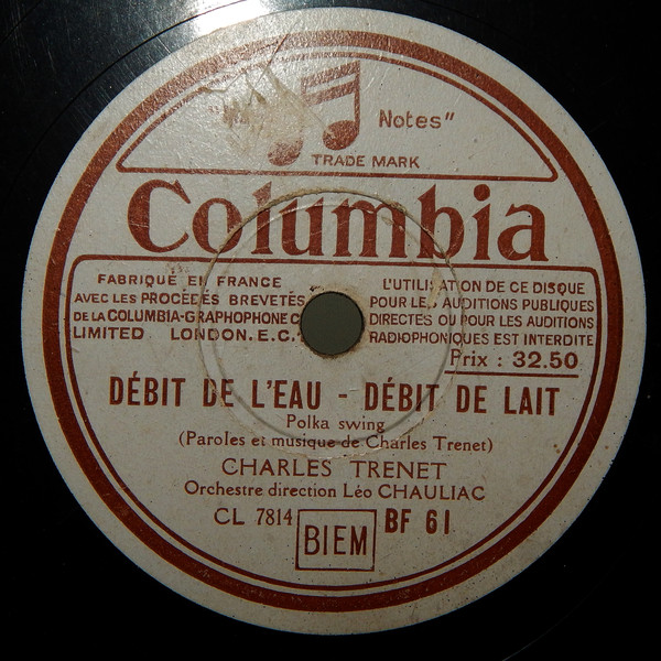 Accords et paroles Débit de l'eau, débit de lait Charles Trenet