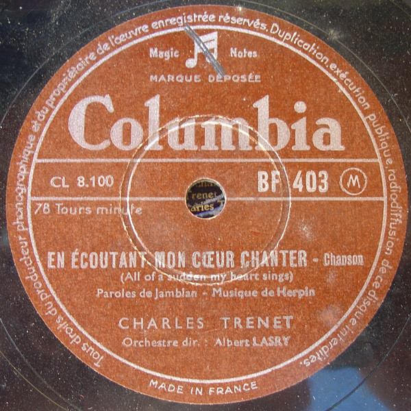 Accords et paroles En écoutant mon coeur chanter Charles Trenet