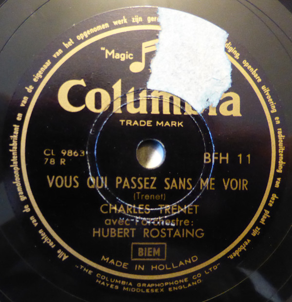 Accords et paroles Vous qui passez sans me voir Charles Trenet