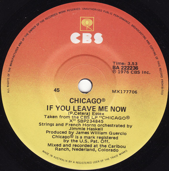 Accords et paroles If You Leave Me Now Chicago