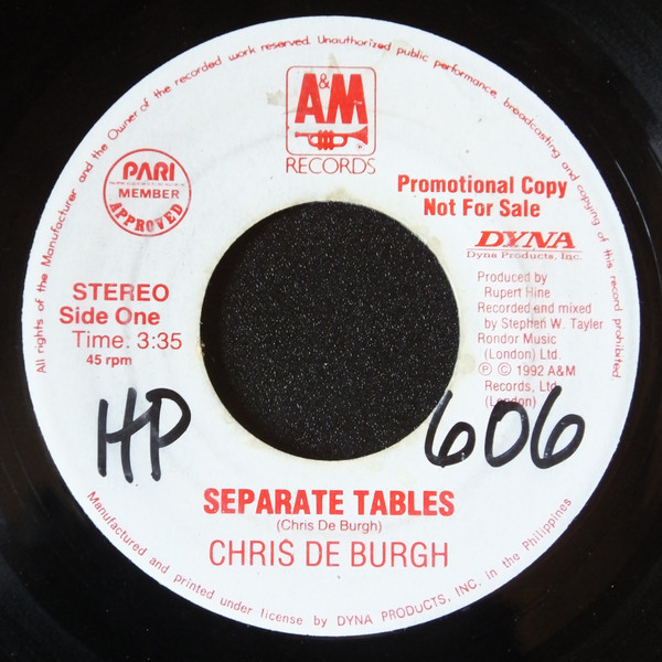 Accords et paroles Separate Tables Chris De Burgh