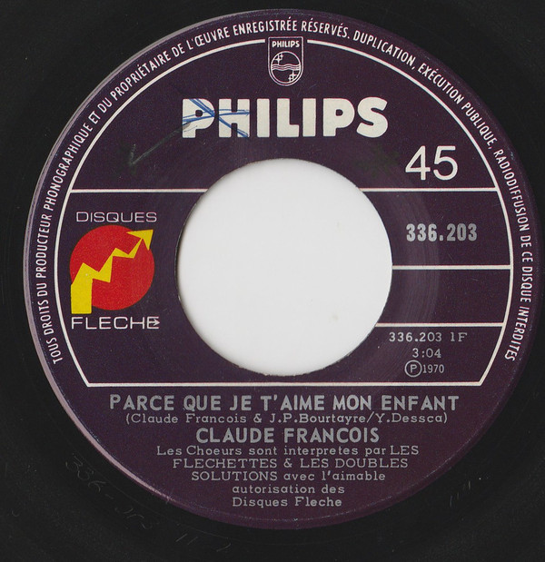 Accords et paroles Parce que je t'aime mon enfant Claude François