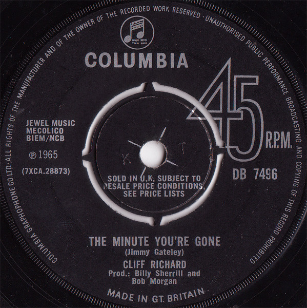 Accords et paroles The Minute You're Gone Cliff Richard