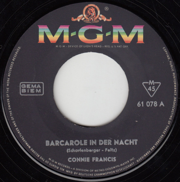 Accords et paroles Barcarole In Der Nacht Connie Francis