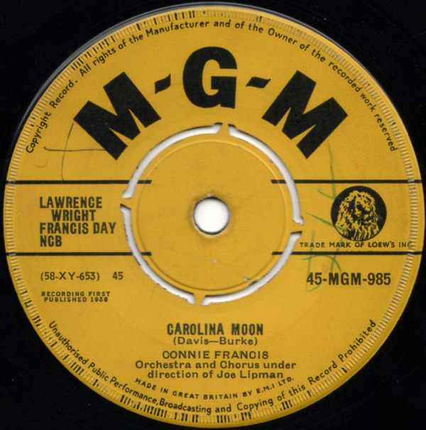 Accords et paroles Carolina Moon Connie Francis