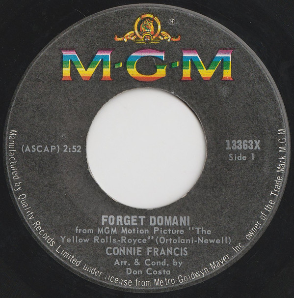 Accords et paroles Forget Domani Connie Francis