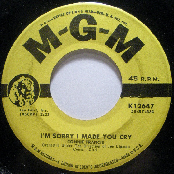 Accords et paroles Im Sorry I Made You Cry Connie Francis