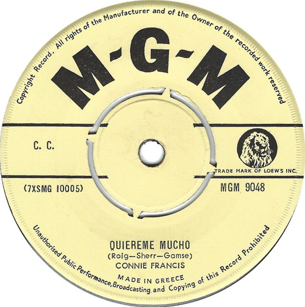 Accords et paroles Quiéreme Mucho Connie Francis