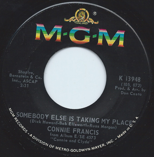 Accords et paroles Somebody Else Is Taking My Place Connie Francis