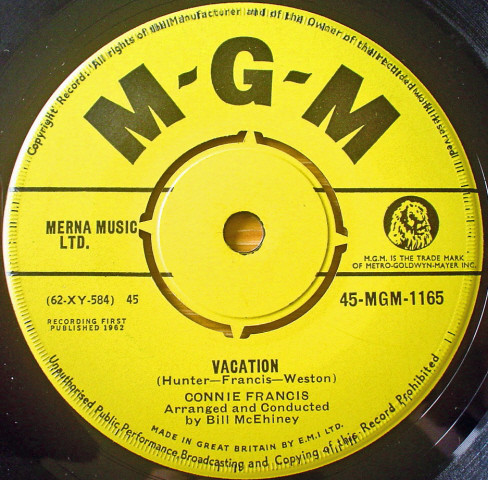 Accords et paroles Vacation Connie Francis
