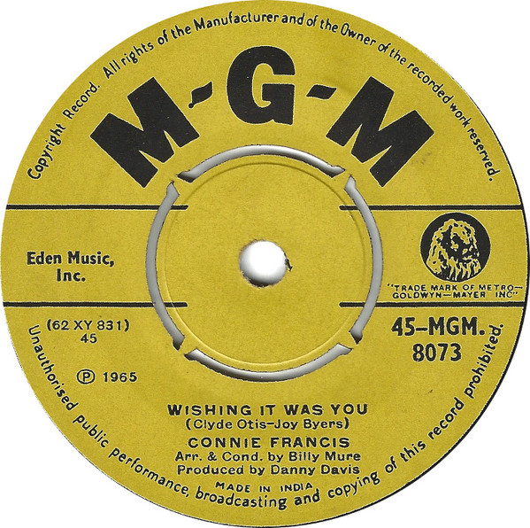 Accords et paroles Wishing It Was You Connie Francis
