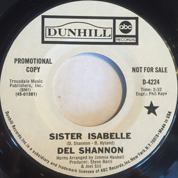 Accords et paroles Sister Isabelle Del Shannon