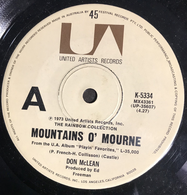 Accords et paroles Mountains O Mourne Don McLean