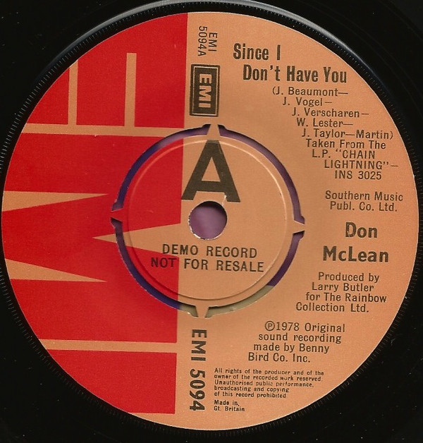 Accords et paroles Since I Don't Have You Don McLean