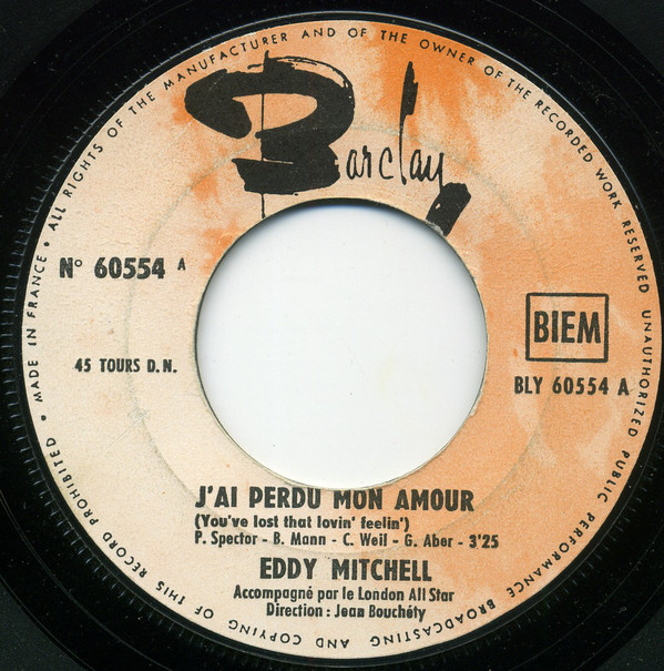 Accords et paroles J'ai perdu mon amour Eddy Mitchell
