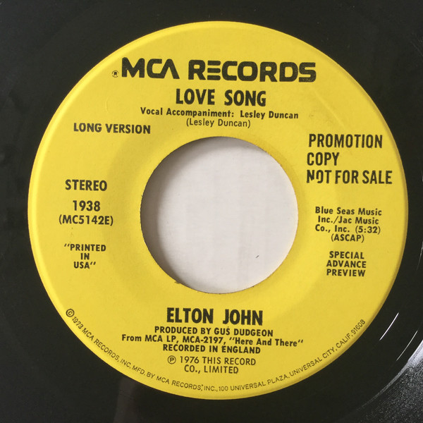 Accords et paroles Love Song Elton John