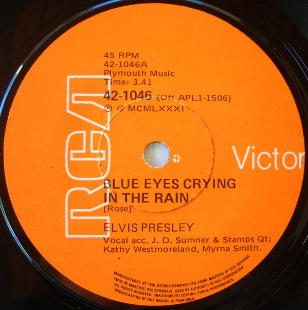 Accords et paroles Blue Eyes Crying In The Rain Elvis Presley