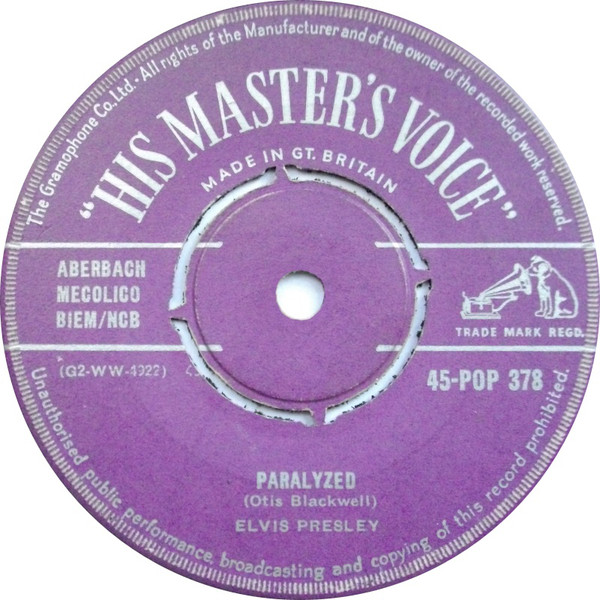 Accords et paroles Paralyzed Elvis Presley