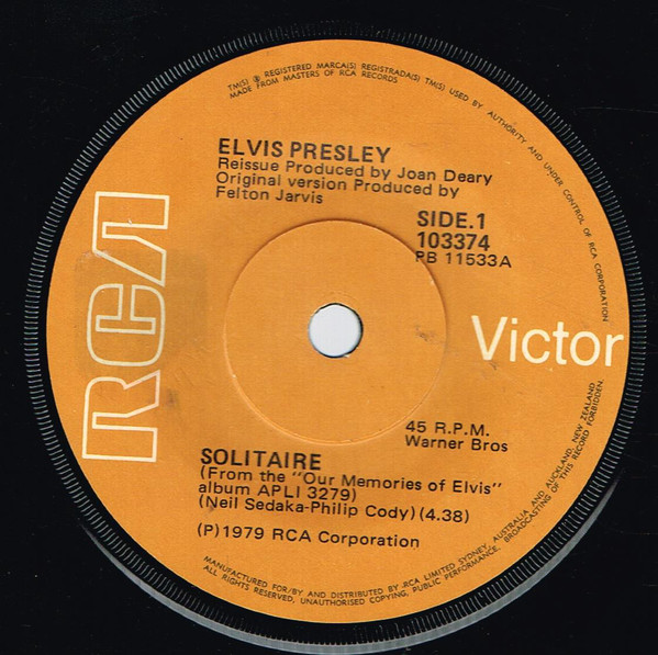 Accords et paroles Solitaire Elvis Presley