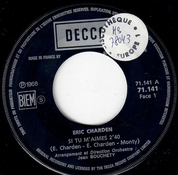 Accords et paroles Si tu m'aimes Eric Charden
