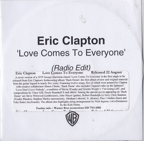 Accords et paroles Love Comes To Everyone Eric Clapton