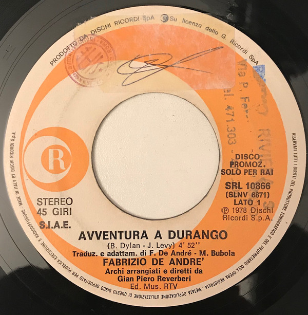 Accords et paroles Avventura a Durango Fabrizio De André