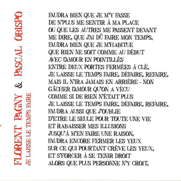 Accords et paroles Je laisse le temps faire Florent Pagny