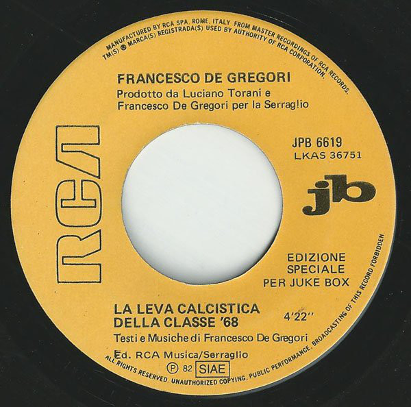 Accords et paroles La Leva Calcistica Della Classe 68 Francesco De Gregori