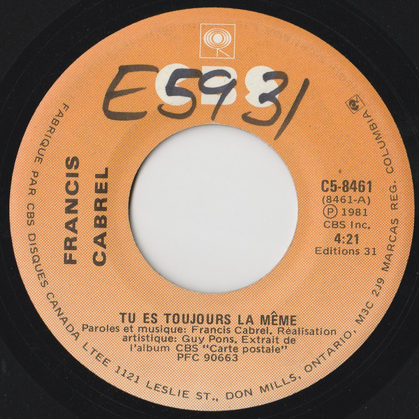 Accords et paroles Tu es toujours la même Francis Cabrel