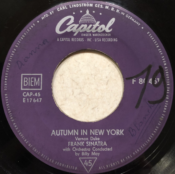 Accords et paroles Autumn In New York Frank Sinatra