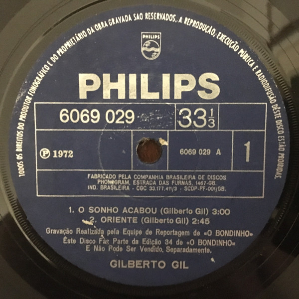 Accords et paroles O Sonho Acabou Gilberto Gil