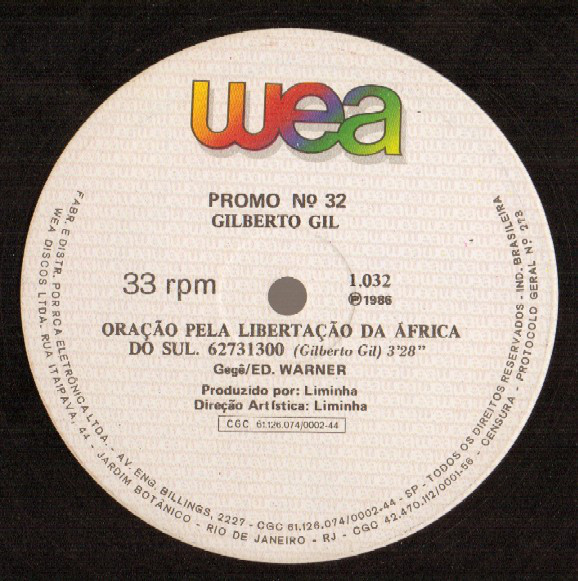 Accords et paroles Oração pela libertação da Africa do Sul Gilberto Gil
