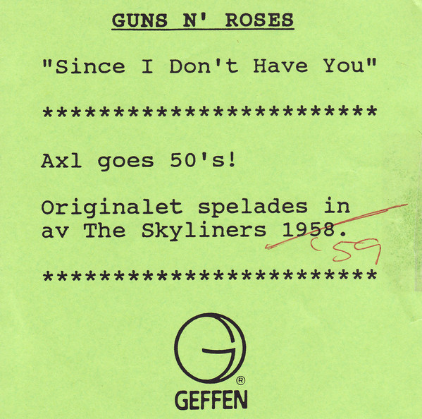 Accords et paroles Since I Don't Have You Guns N' Roses